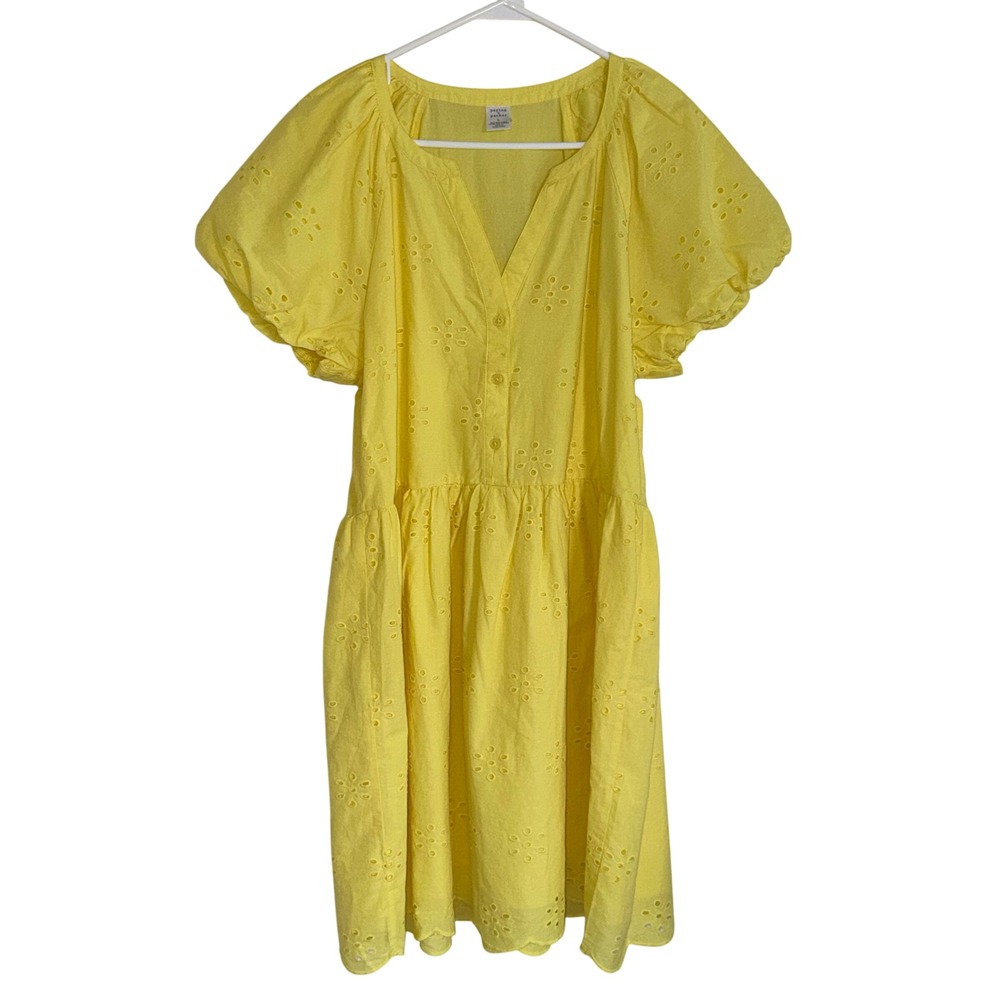 Women’s Yellow Eyelet Mini Dress - Puff Sleeve Summer Dress